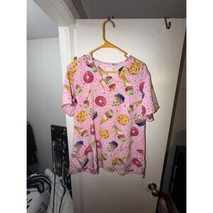 Sienna Love Women's Pink Dessert Print Short Sleeve V-Neck Scrub Top